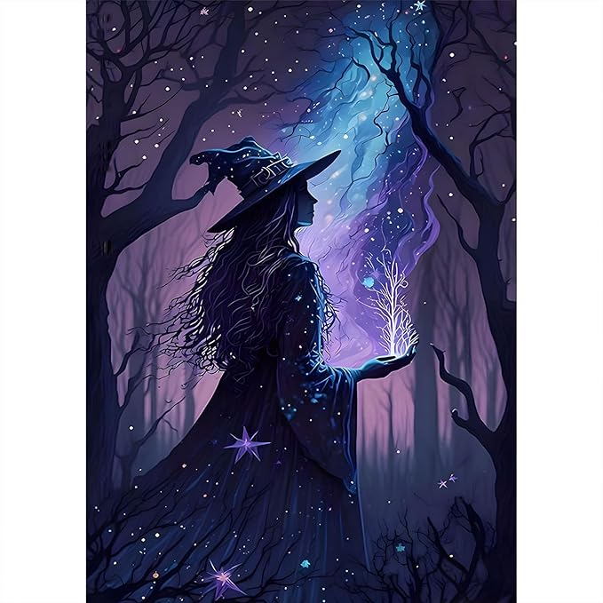 Diamond Painting Kits for Adults, Retro Witch 5D Diamond Art Kits, Halloween Witch Diamond Gem Painting Crafts Home Wall Decor 30x40cm