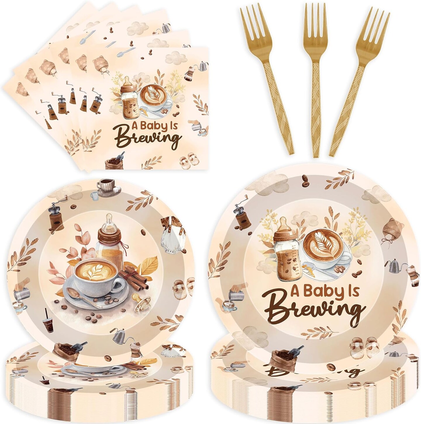 96 Pcs Baby Brewing Baby Shower Decorations Tableware Set Party Supplies