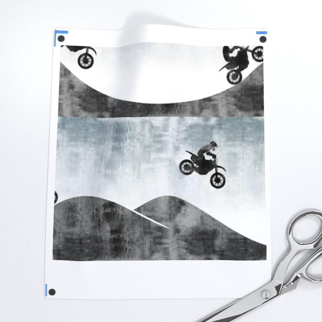 Motocross Dirt Bike Faded Blue Motorcycle Boy Trendy Custom Printed Fabric by Spoonflower Various Fabrics by the Yard or Fat Quarter