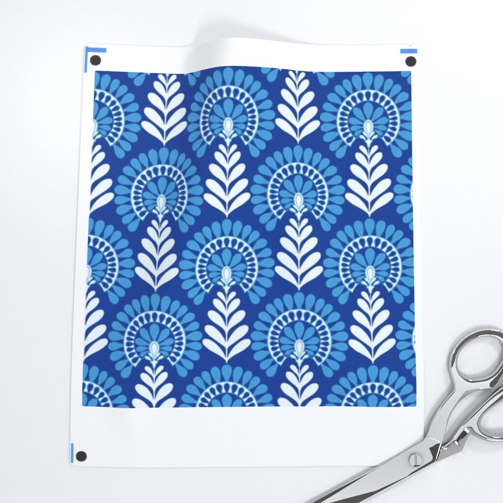 Blue Flowers Indian Block Print Monochrome Small Scale Cobalt Indigo Custom Printed Fabric by Spoonflower Various Fabrics by the Yard or Fat Quarter