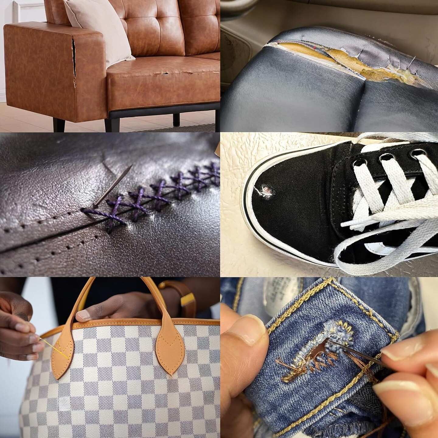 Upholstery Repair Kit with Waxed Thread 3 Colors and 11 Heavy Duty Needles