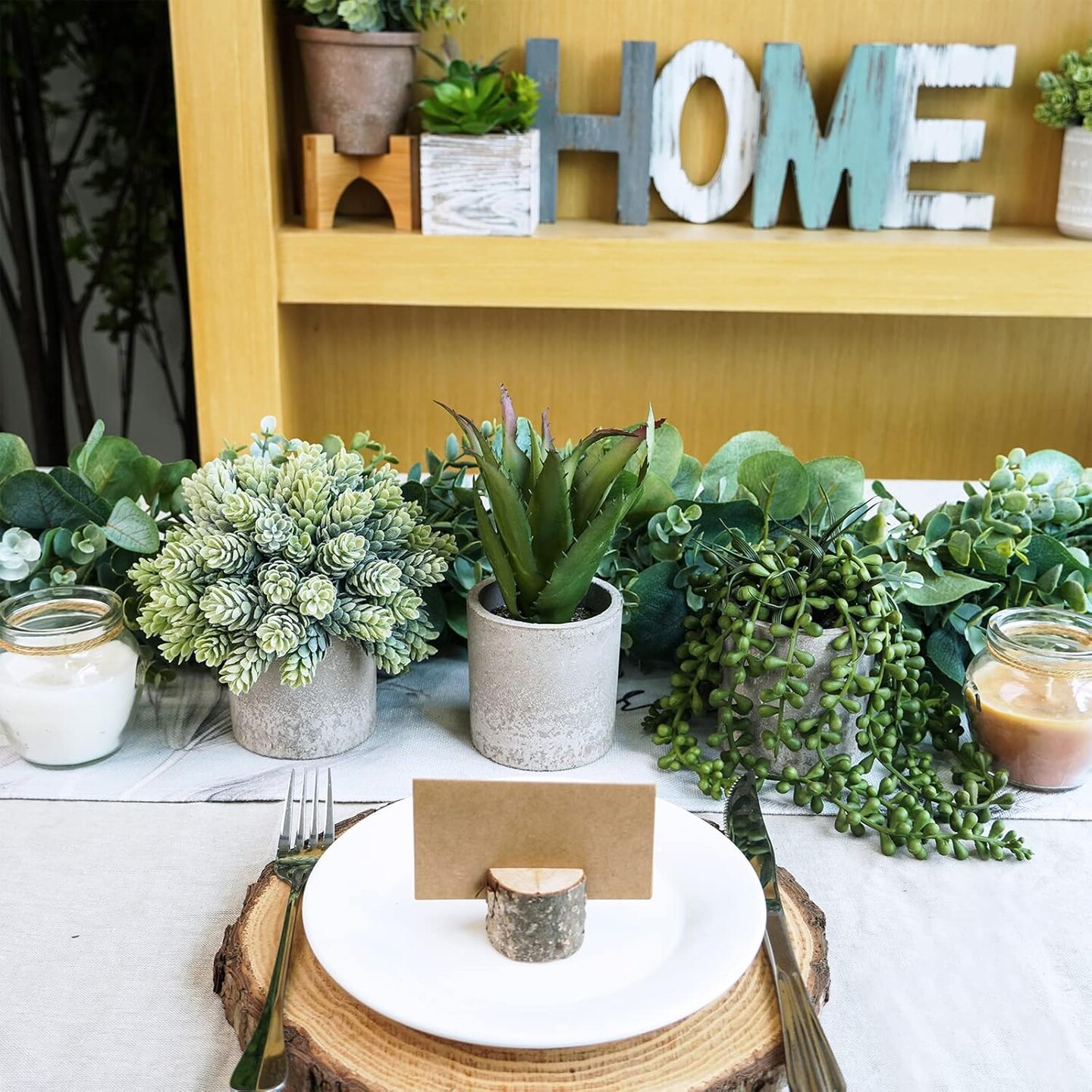 Set of 3 Mini Artificial Succulent Plants – String of Pearls, Aloe & Hops in Gray Pots for Mother’s Day Card Making, Home Office Desk, Shelf & Wedding Table Decor