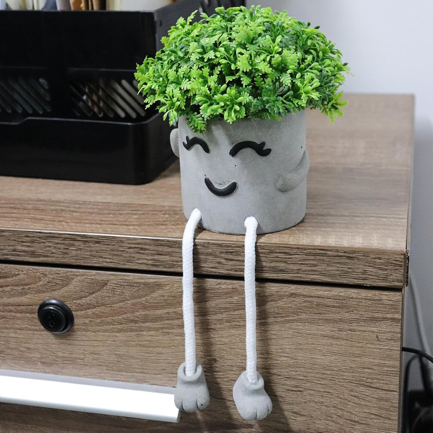 Set of 2 Artificial Succulent Small Potted Plants in Cement Pots – Cute Faux Desk & Coffee Table Decor for Home & Office