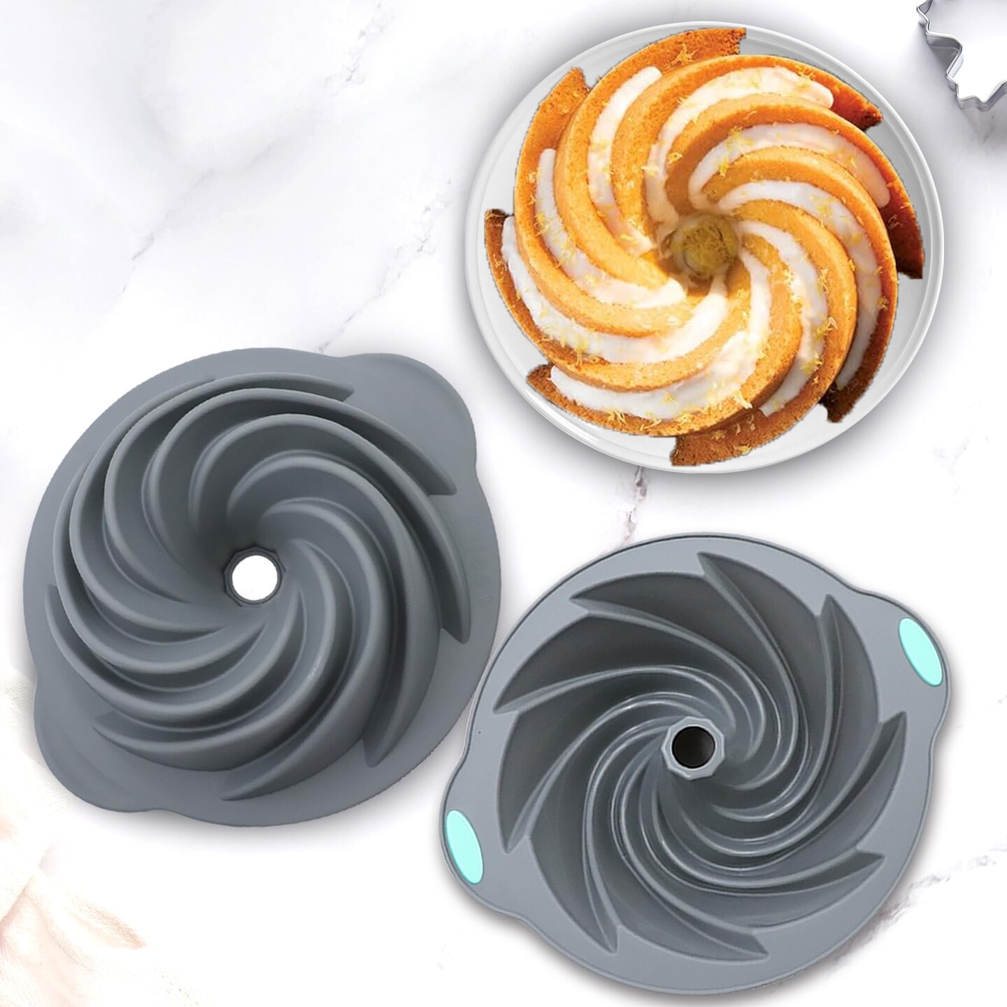 4 Pieces Silicone Fluted Cake Pans, 9/10/12 Cups Tube Baking Pan, Silicone Molds for Homemade Cake, Bread and Jello, Non-Stick, Grey