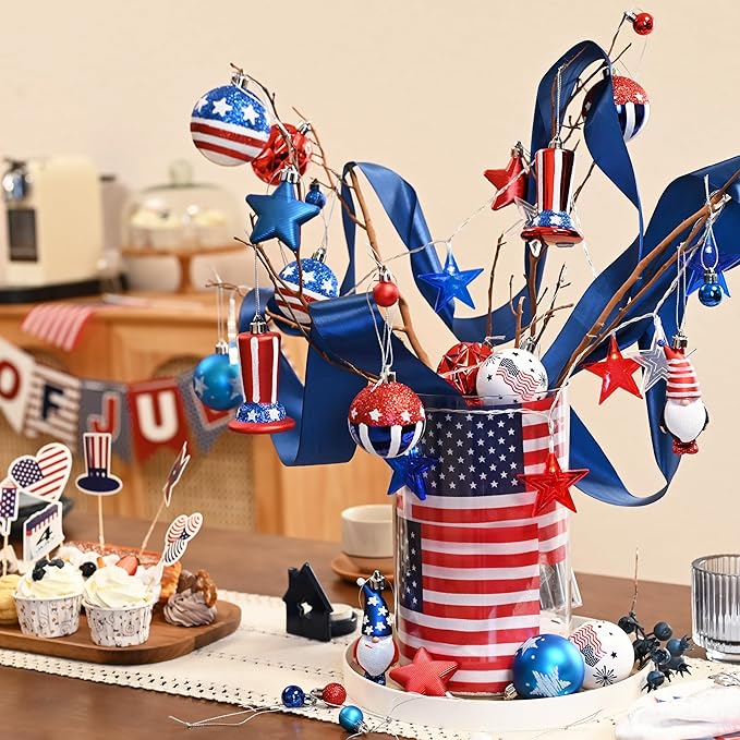 40ct Patriotic 4th of July Ornaments – Shatterproof Red White and Blue Tree Decorations – USA 250th Anniversary Commemorative Hanging Balls – All-Weather Decor for Independence Day, Memorial Day & Flag