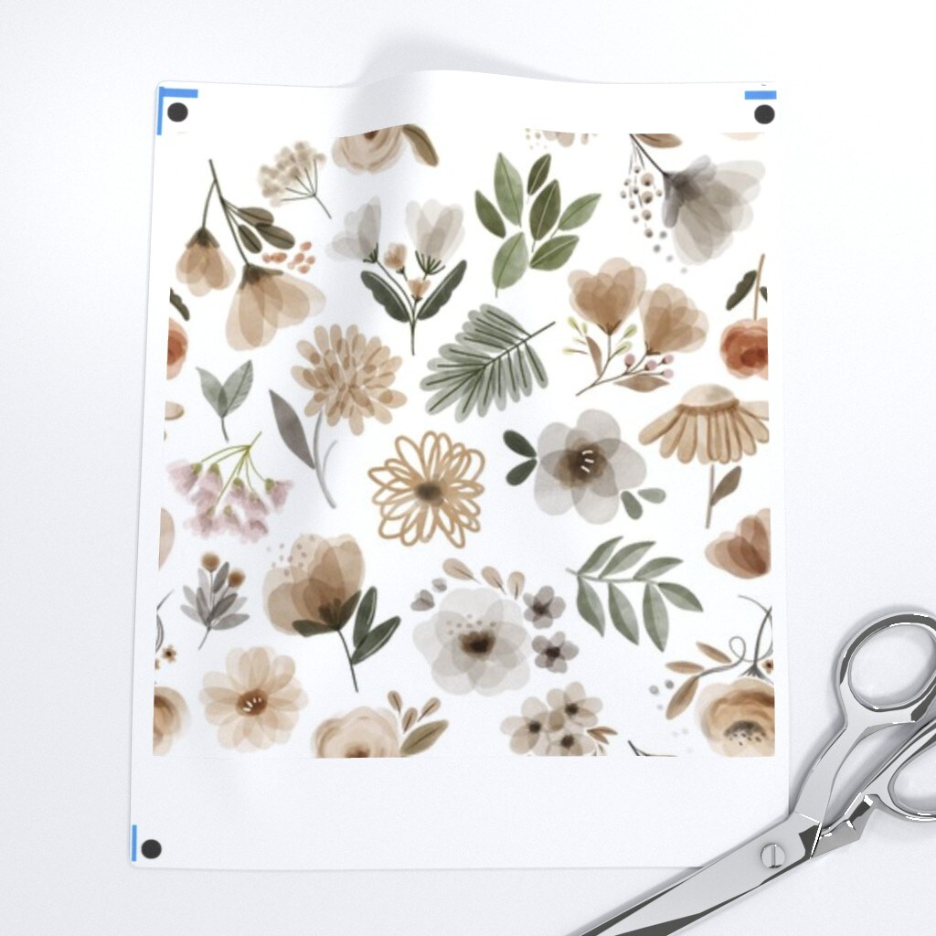 Woodland Sage Florals Green Flowers Gray Beige Olive Custom Printed Fabric by Spoonflower Various Fabrics by the Yard or Fat Quarter