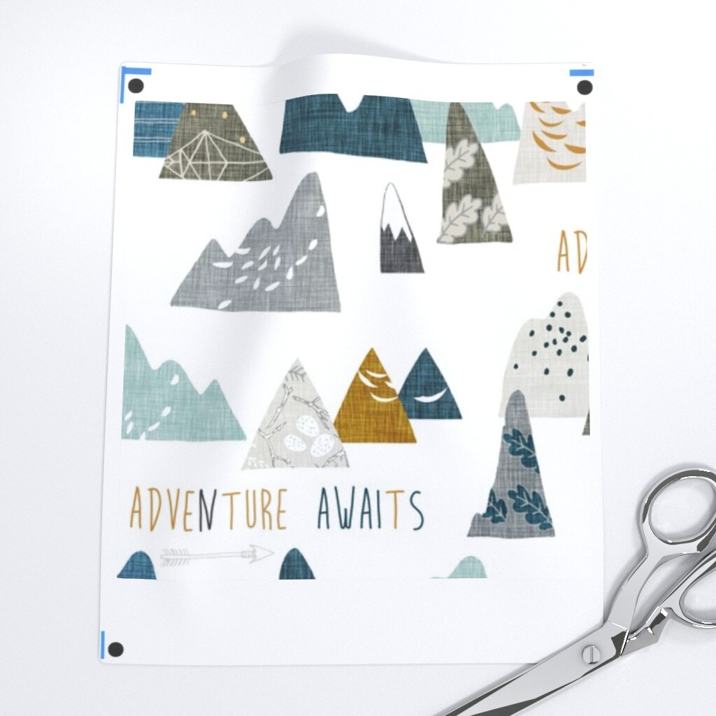 Mountain, Adventure, White, Explore, Outdoors, Camping, Boy, Nursery, Custom Printed Fabric by Spoonflower Various Fabrics by the Yard or Fat Quarter