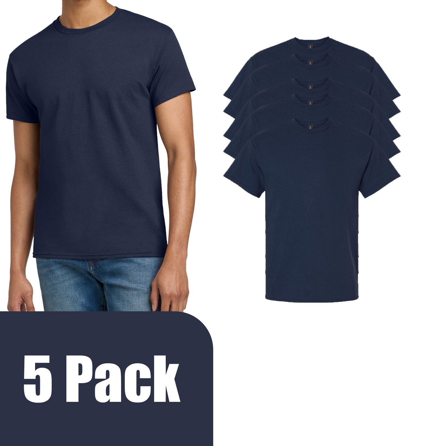Gildan Ultra Cotton Short Sleeve T-Shirt Bundle, Unisex Crewneck Blanks Navy Tee for DIY Printing