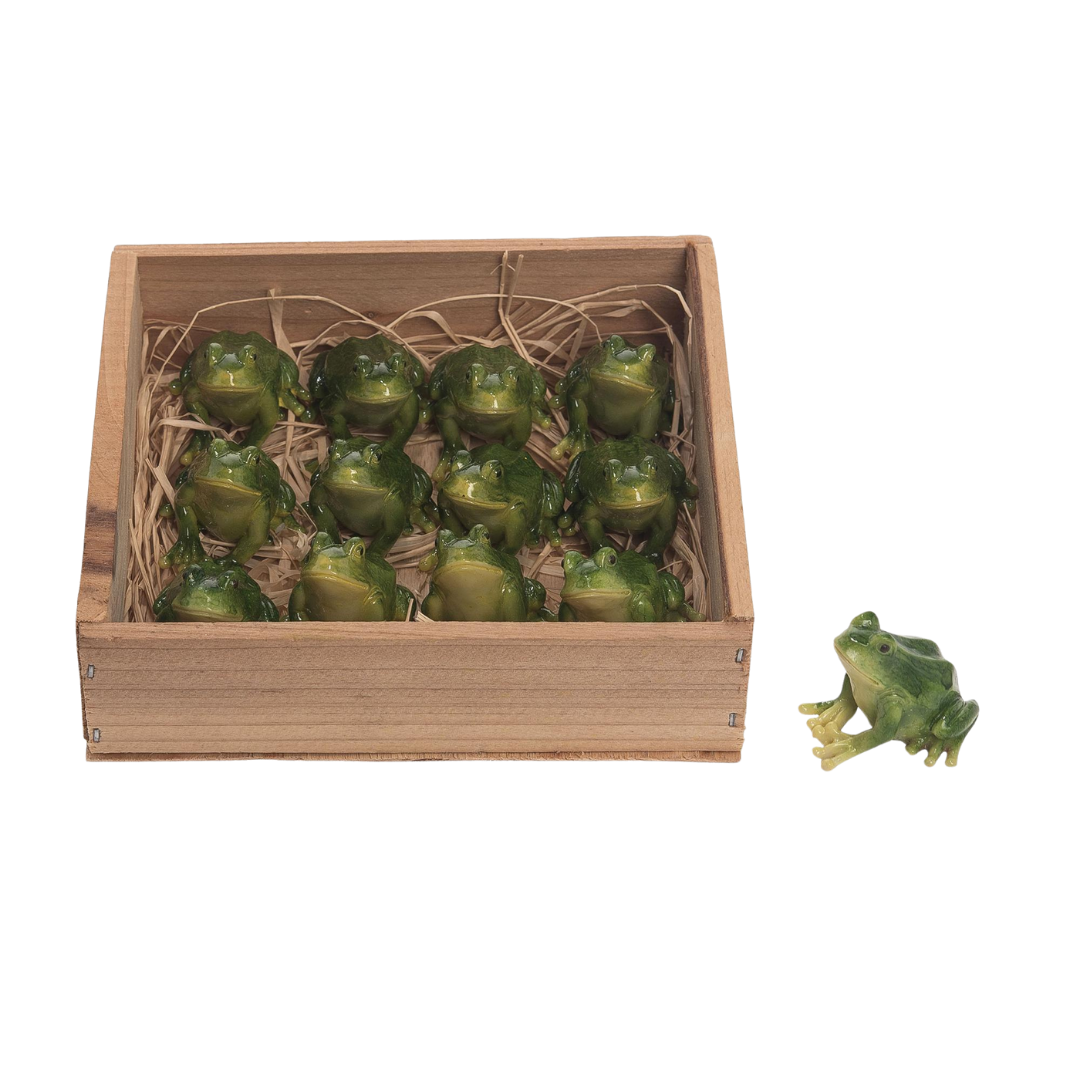Transpac Multicolor Spring Frogs Set of 12, Resin Decorative Animal Figurines, 4.5in, Indoor Tabletop Decor