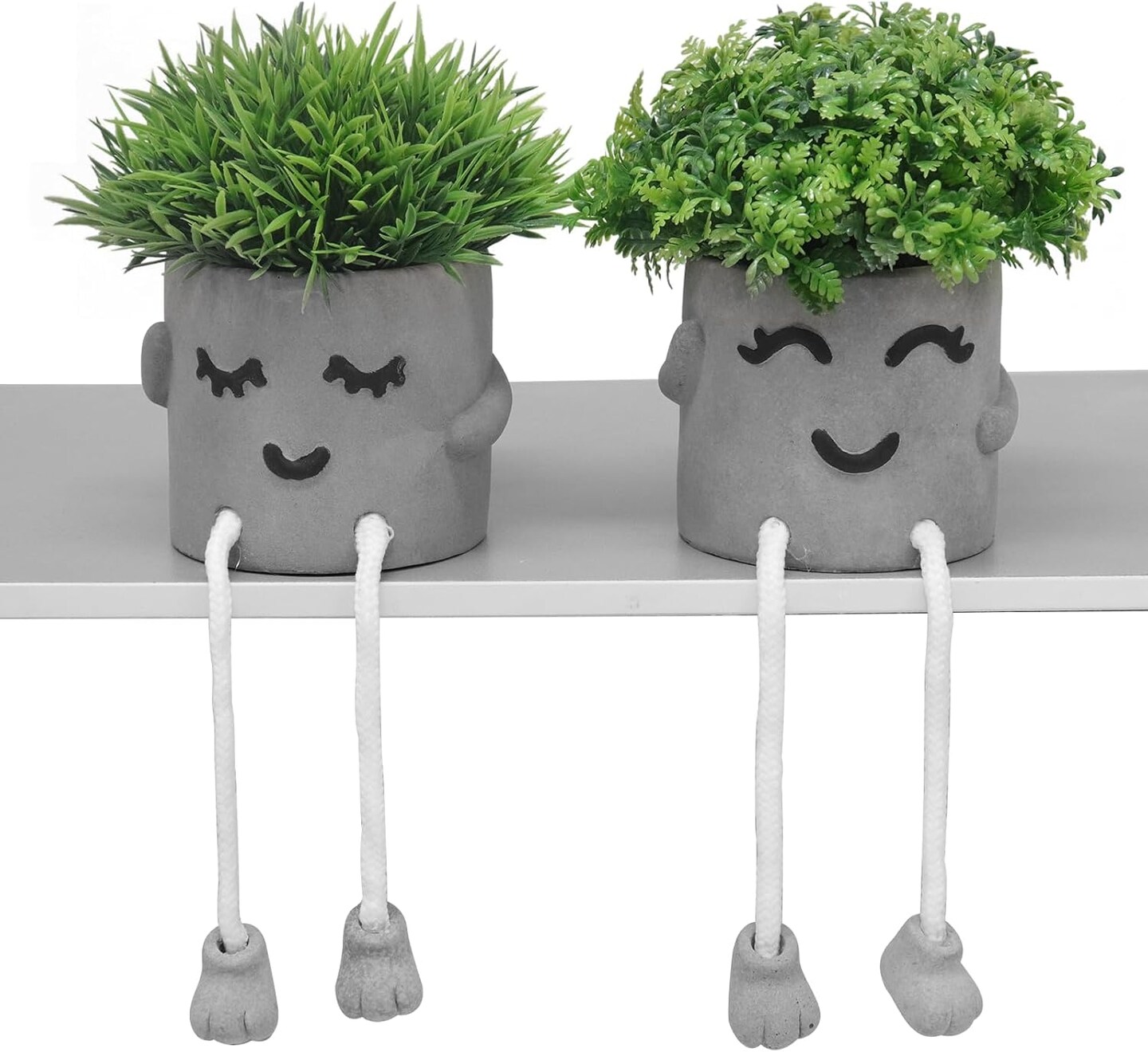 Set of 2 Artificial Succulent Small Potted Plants in Cement Pots – Cute Faux Desk & Coffee Table Decor for Home & Office