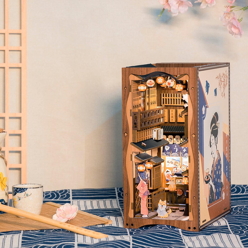 CUTEBEE Book Nook Kit Under the Sakura Tree DIY Miniature House Shelf Insert Decor Diorama Kit