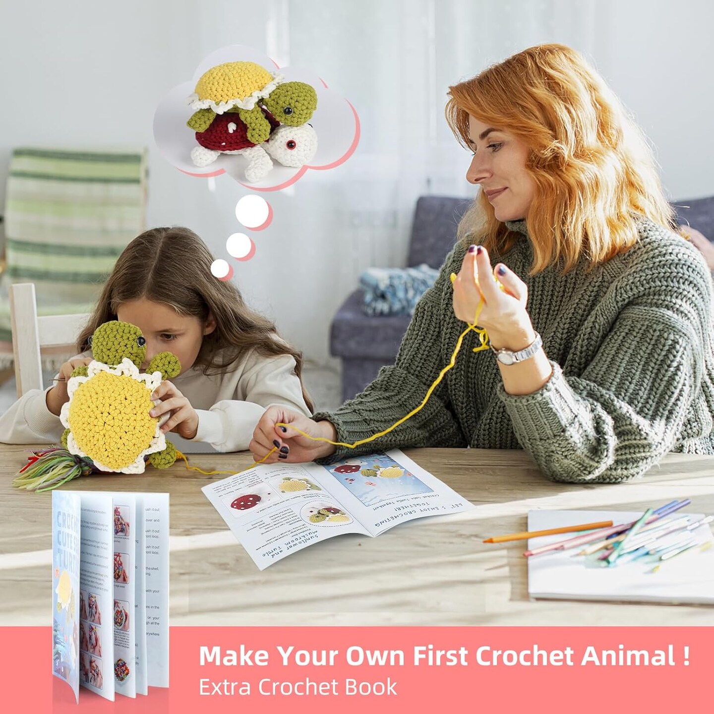 Beginner Crochet Kit for Adults & Kids – 382 Yards Cotton Yarn, Hooks, Safety Eyes & Accessories, DIY Crochet Animal Kit with Tutorials and Portable Storage Bag