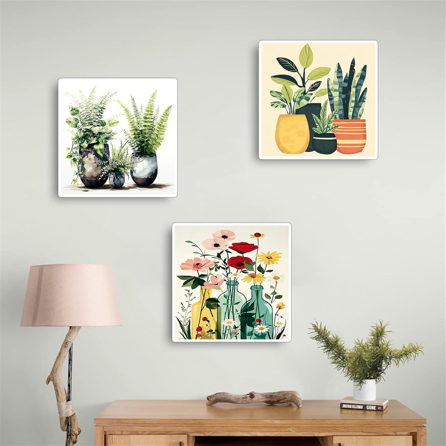 Paint By Numbers Potted Plants Kit for Adults Beginners – 3 Pack Wooden Framed DIY Acrylic Canvas Painting Set, Easy Green Botanical Wall Art Crafts for Home Decor & Gift