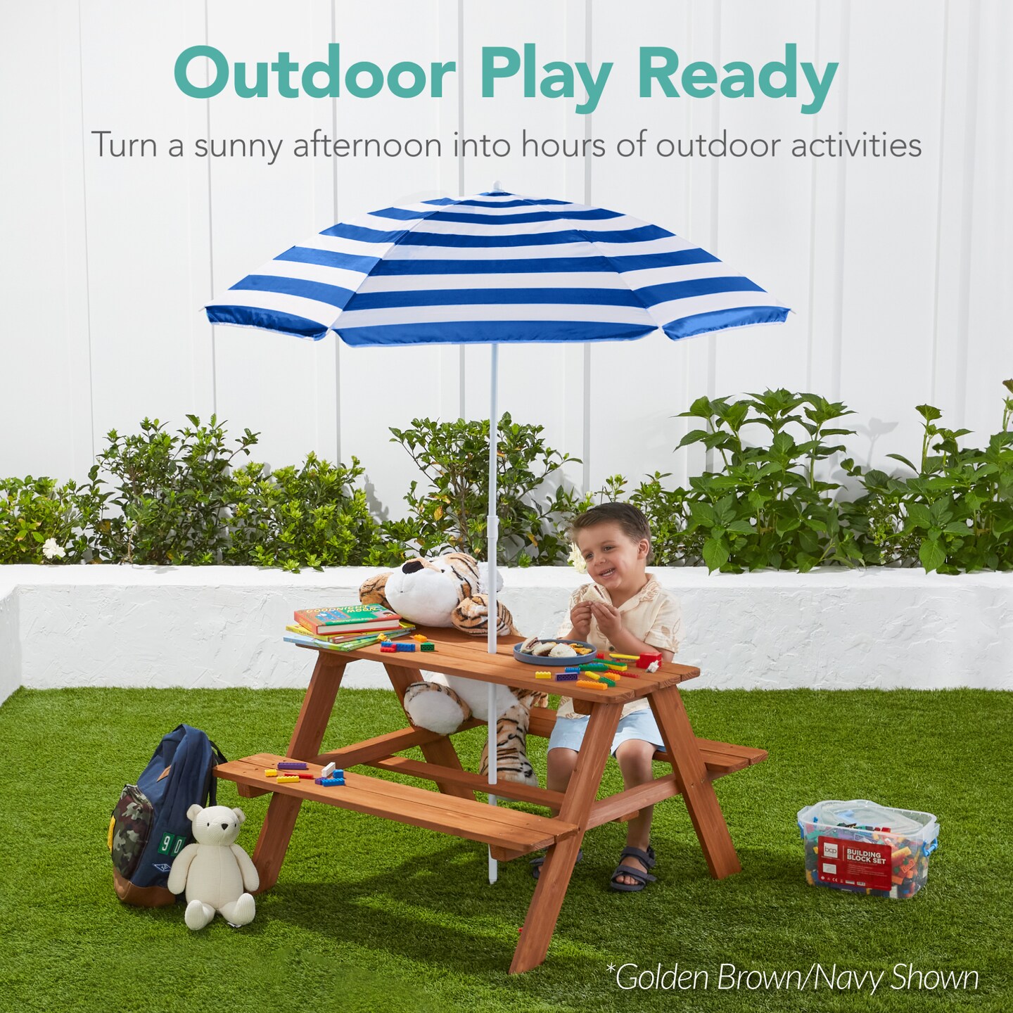 Best Choice Products Kids Wooden Picnic Table, Outdoor Activity Table w/ Adjustable Umbrella, Seats