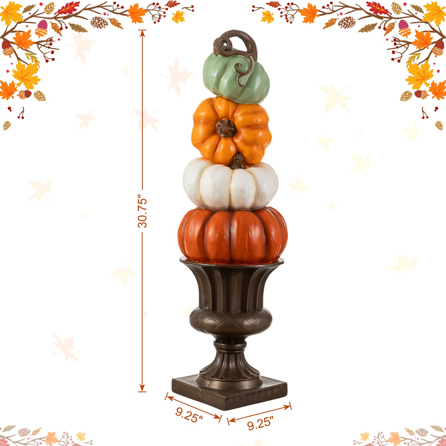 Set of 2 30.7"H Fall MGO Stacked Pumpkin with Brown Urn Porch Decor