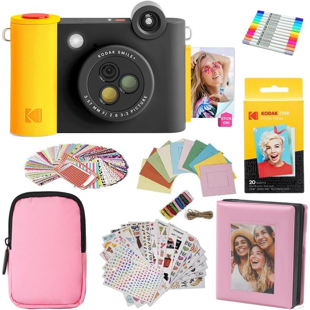 Kodak Smile+ 2-in-1 Instant Print Camera Gift Bundle w/ Pink Case