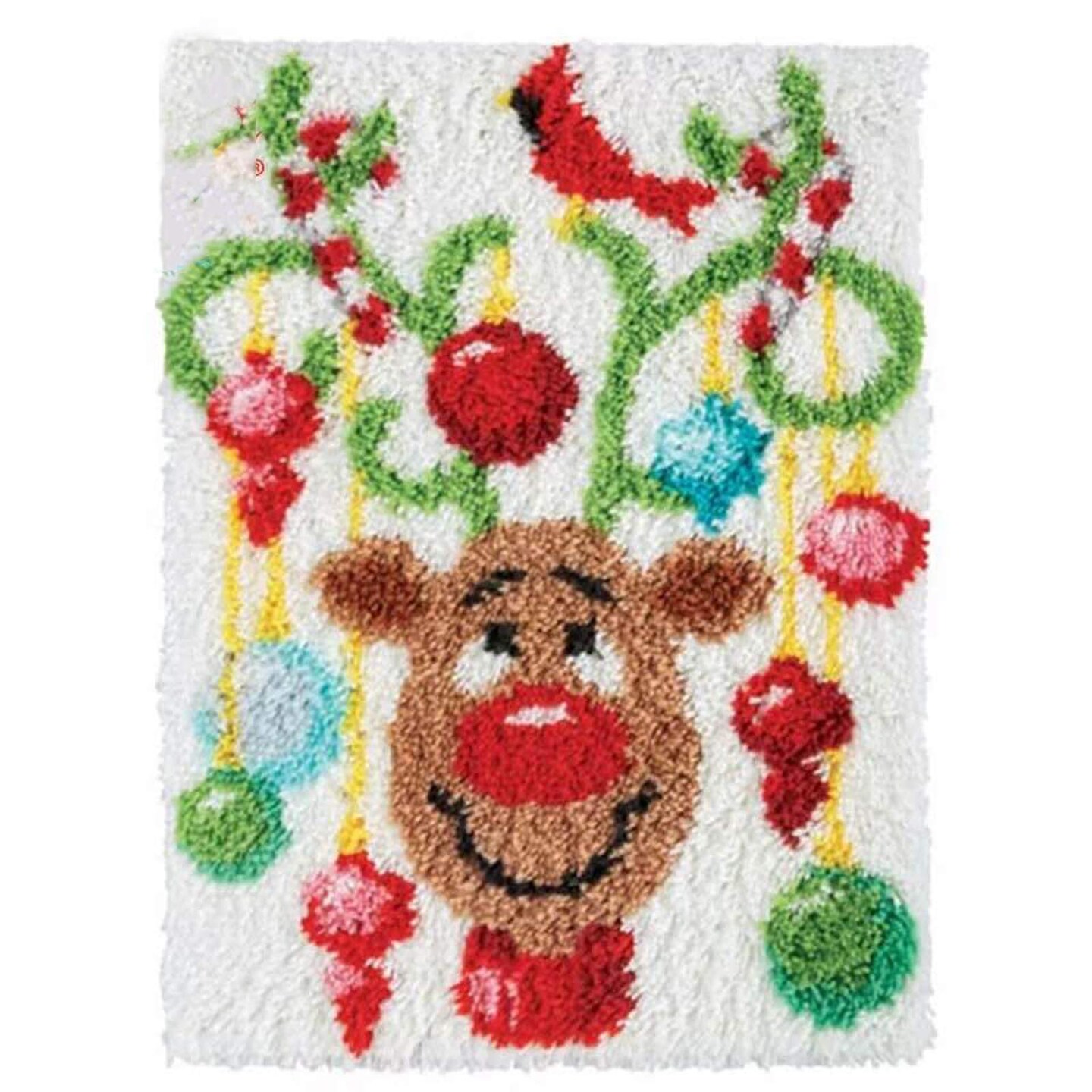 Latch Hook Kit, Reindeer Christmas Pattern DIY Rug Crochet Yarn Kits, Embroidery Decoration 20.4" X 15" (52X38cm)