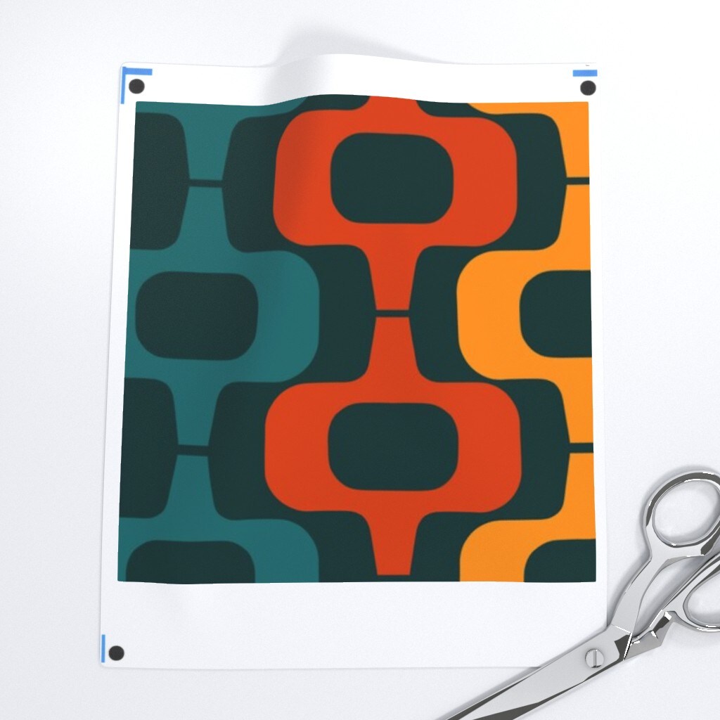 Retro Mcm Mod Squares Bold Geometric Orange Red Custom Printed Fabric by Spoonflower Various Fabrics by the Yard or Fat Quarter