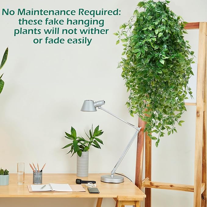 12 Pcs Artificial Hanging Plants 32 Inch Fake Ivy Vines with Fake Leaves Patio Artificial Plants Greenery for Living Room Indoor Outdoor Wall, No Basket (Vine)