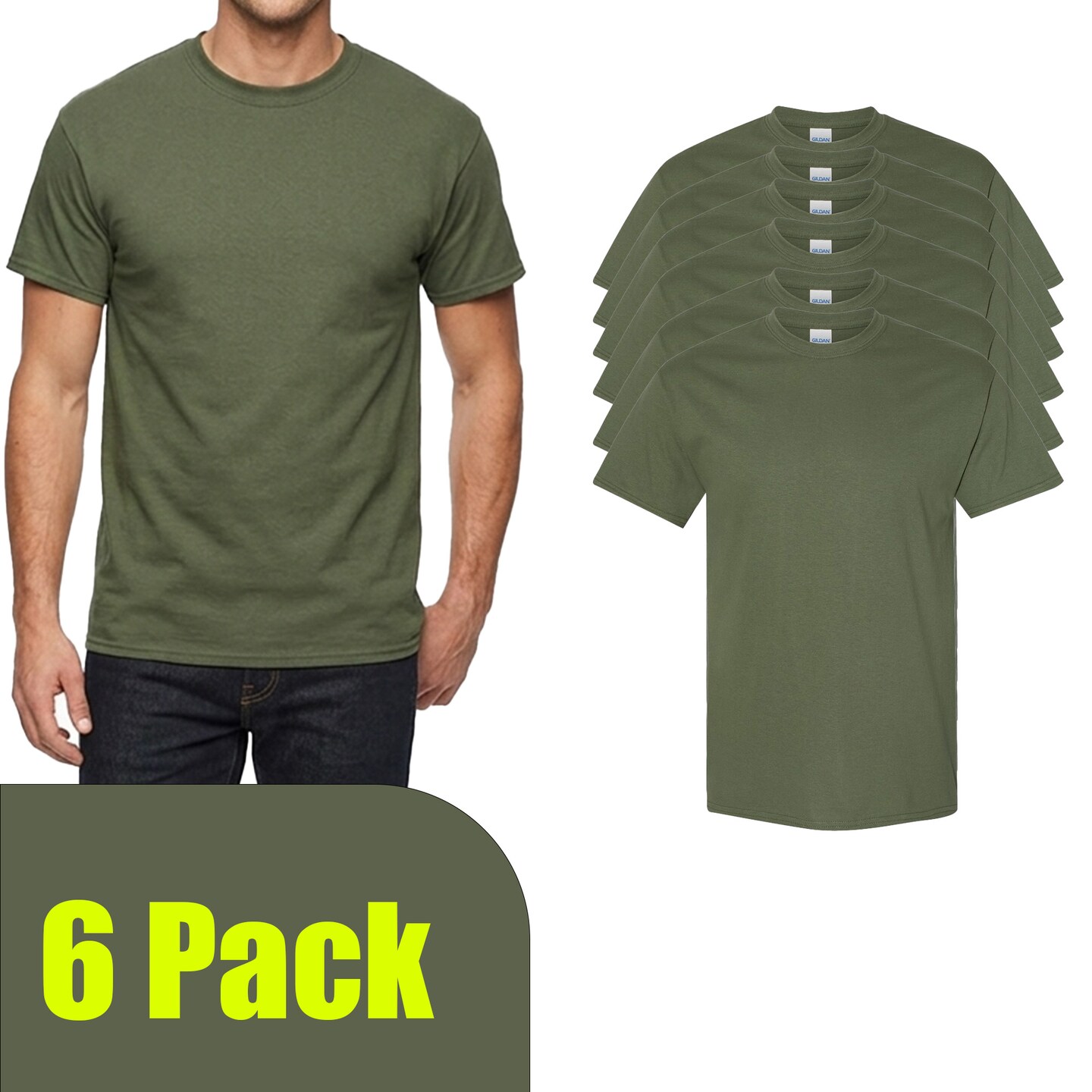 Gildan Military Green Heavy Cotton T-Shirt Blanks for DIY Crafts & Printing Projects
