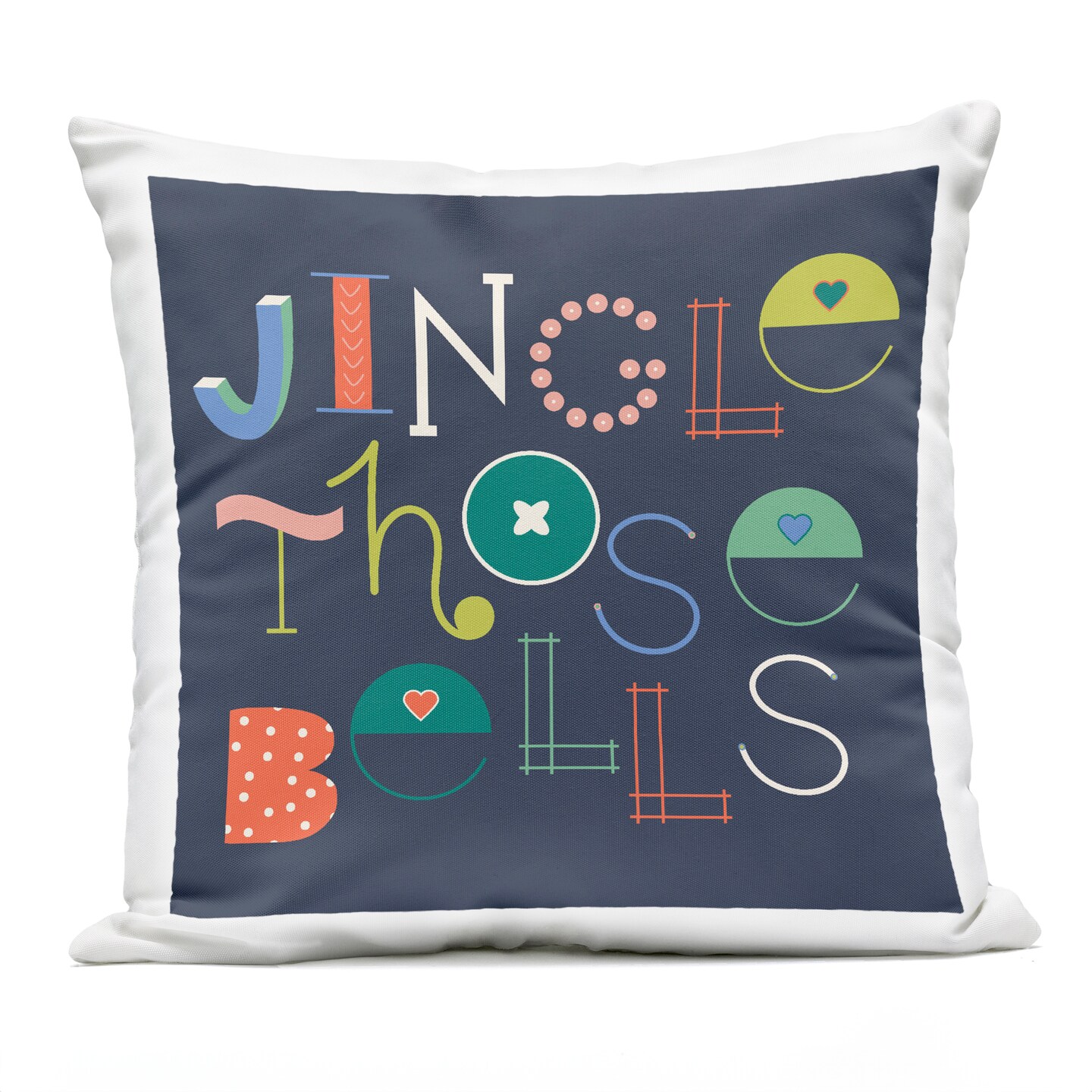 Stupell Industries Eclectic Jingle Bells Phrase Outdoor Printed Pillow design by Sazerelli Designs, 18 x 7 x 18