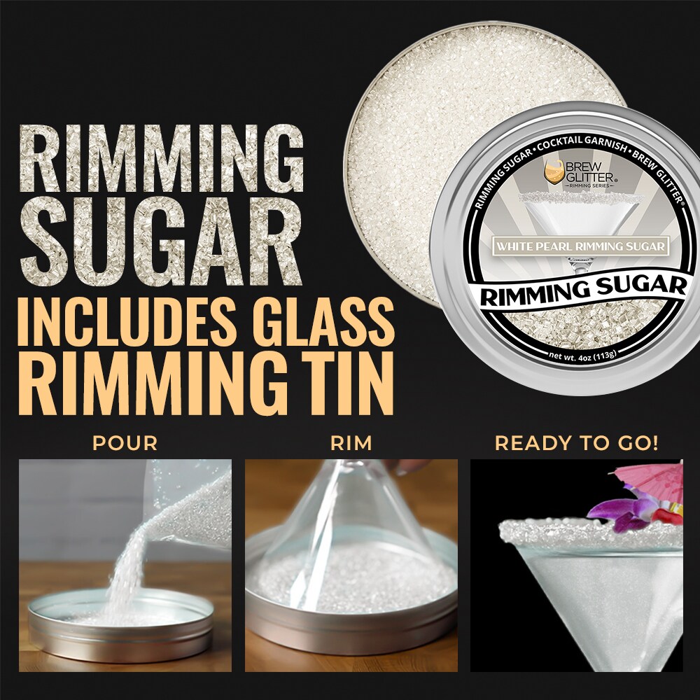 Brew Glitter - White Pearl Rimming Sugar (4oz, 1x Bar Tin) Cocktail Garnish for Mixed Drinks &#x26; Refreshments