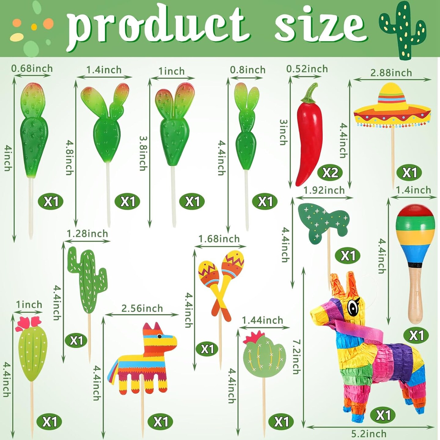 15 Pcs Fiesta Cupcake Topper Mexican Theme Cake Decoration Cactus Pi&#xF1;ata Taco Party Decorations with Wooden Sand Hammer and Foam Chili Decorations for Mexican Fiesta Party Baby Shower(Cute Style)