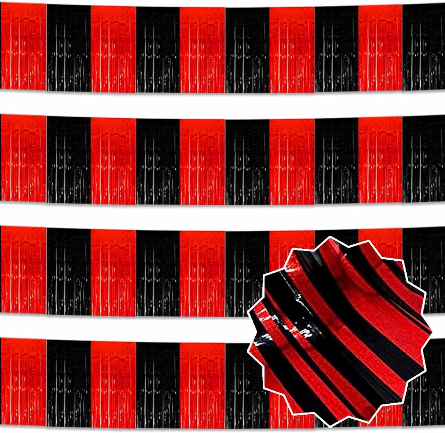 4 Pack 10 Ft Black and Red Foil Fringe Garland for Party Decorations