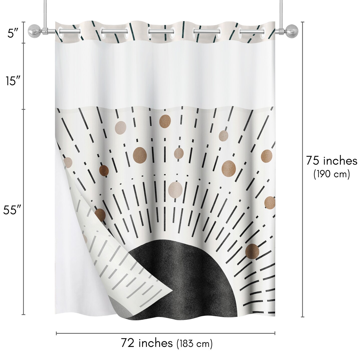 Americanflat 72x75 Hookless Shower Curtain - Abstract Black Bronze Shower Curtain with Sheer Panel, Snap-In Liner, and Grommets - 100% Polyester