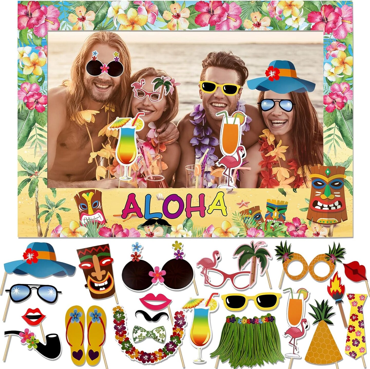 12 Pieces Luau Tropical Party Photo Booth Props