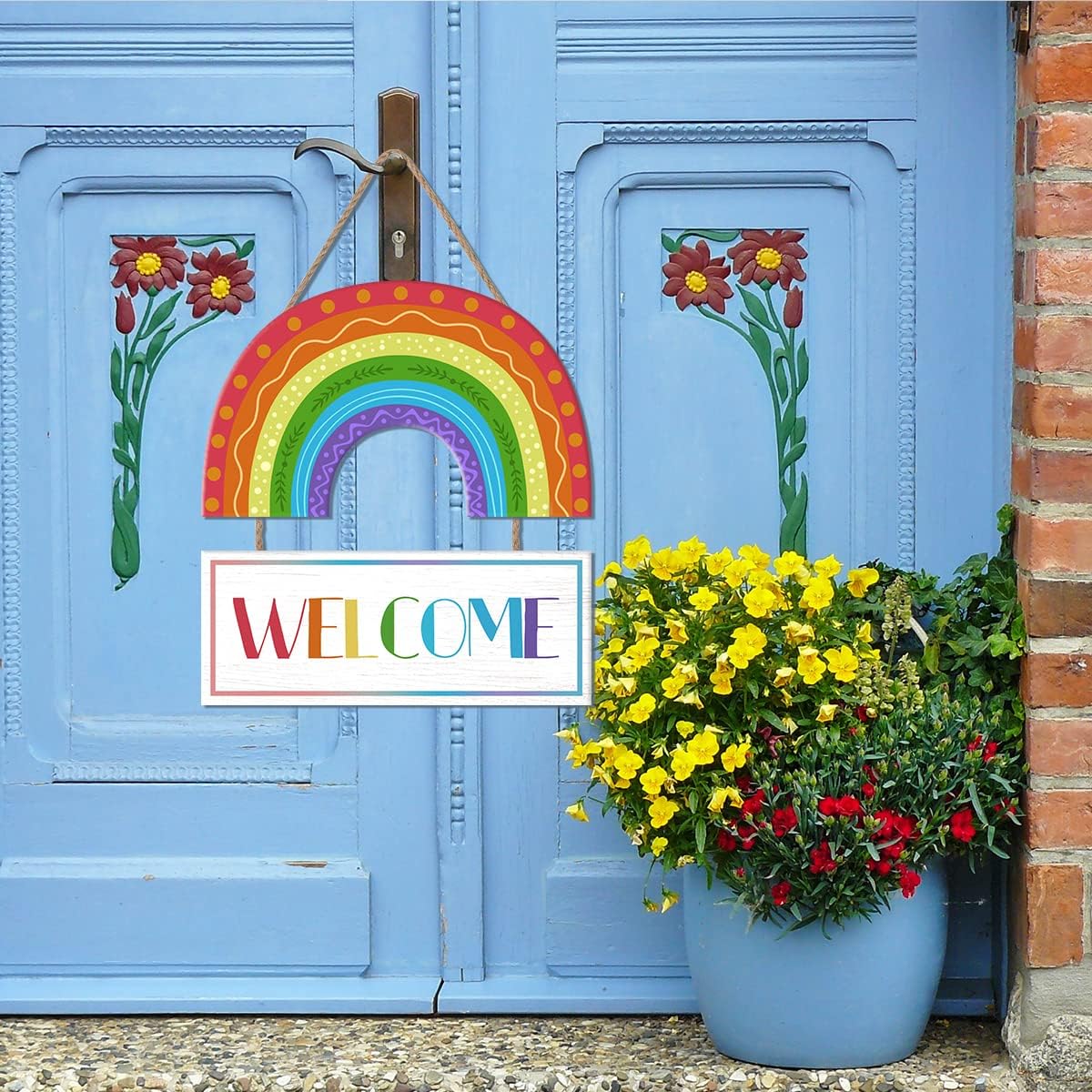 Rainbow Welcome Wooden Hanging Door Sign,Boho Rainbow Wall Decor,LGBT Pride Diversity Decorations,Back to School Sign,Colorful Wall Art For Bedroom Playroom Classroom Decor