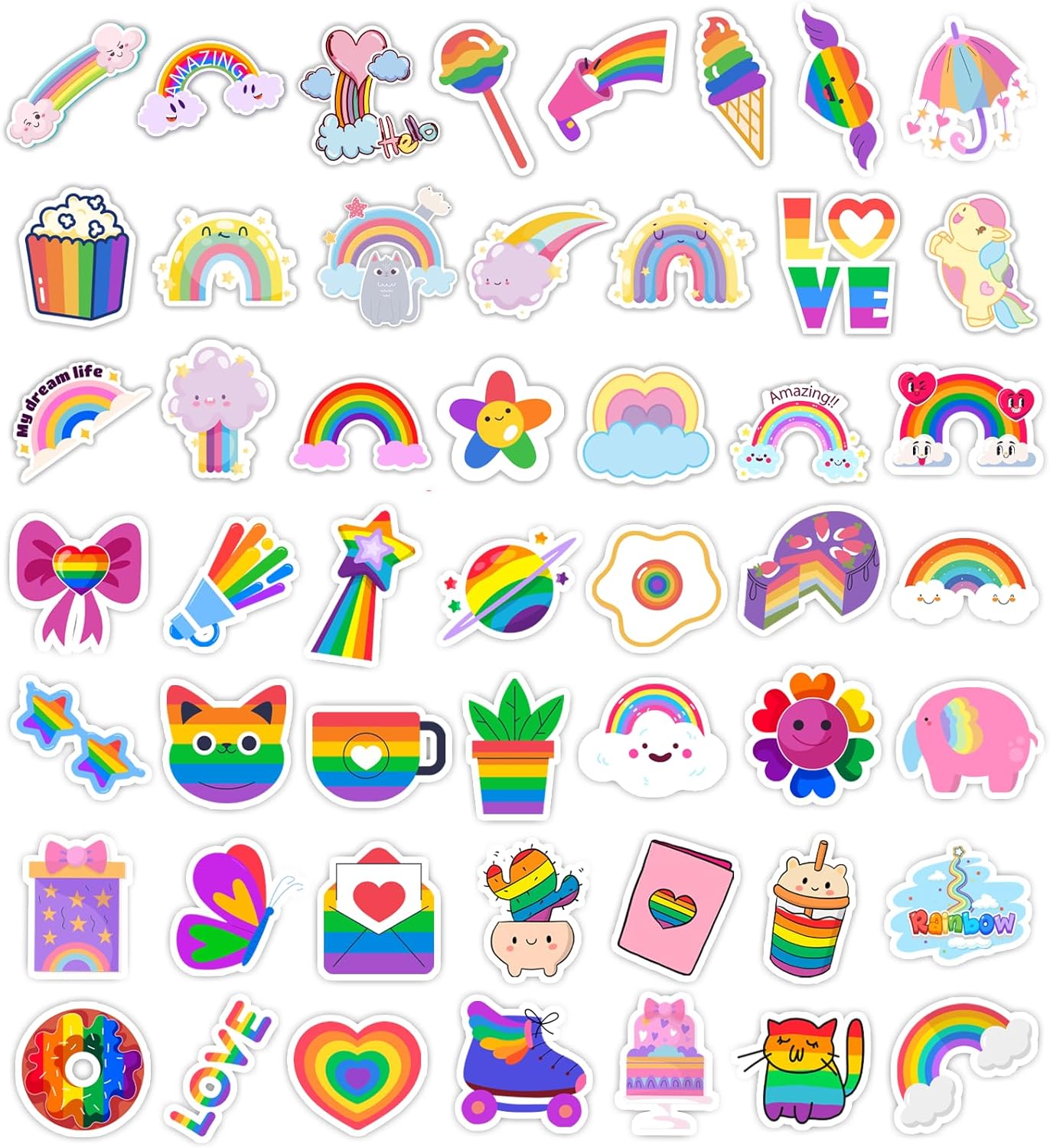 Stickers for Kids,100 PCS Stickers Pack,Rainbow Sticker,Cute Colorful Waterproof Vinyl Art Sticker.Stickers for Water Bottles,Skateboards and Notebooks,Sticker for Teens Girls Kids