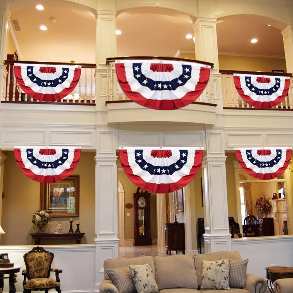 American Pleated Fan Flag, American Flag Bunting for Outdoor, US Patriotic Half Fan Banner for 4th of July Memorial Day Independence Day Outdoor Indoor Decorations
