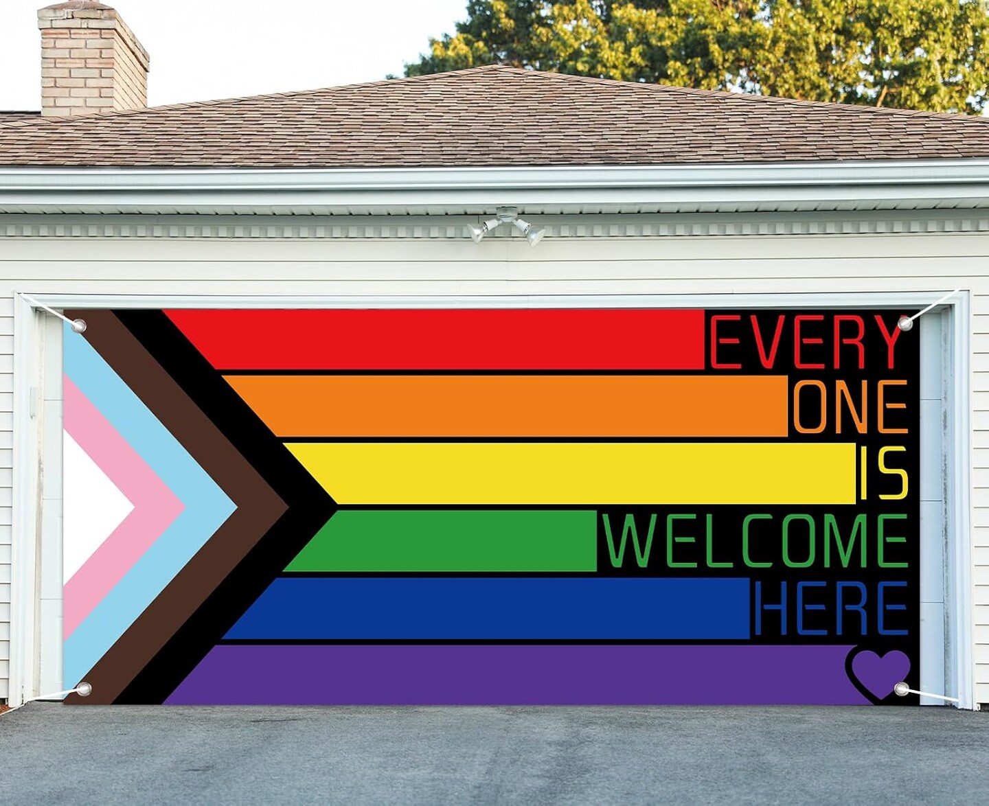 Pride Day Garage Door Banner Everyone is Welcome Cover Rainbow Large Yard Sign 6 x 13 Ft Photo Booth Background Props for Indoor Outdoor Wall Door House Party Decor