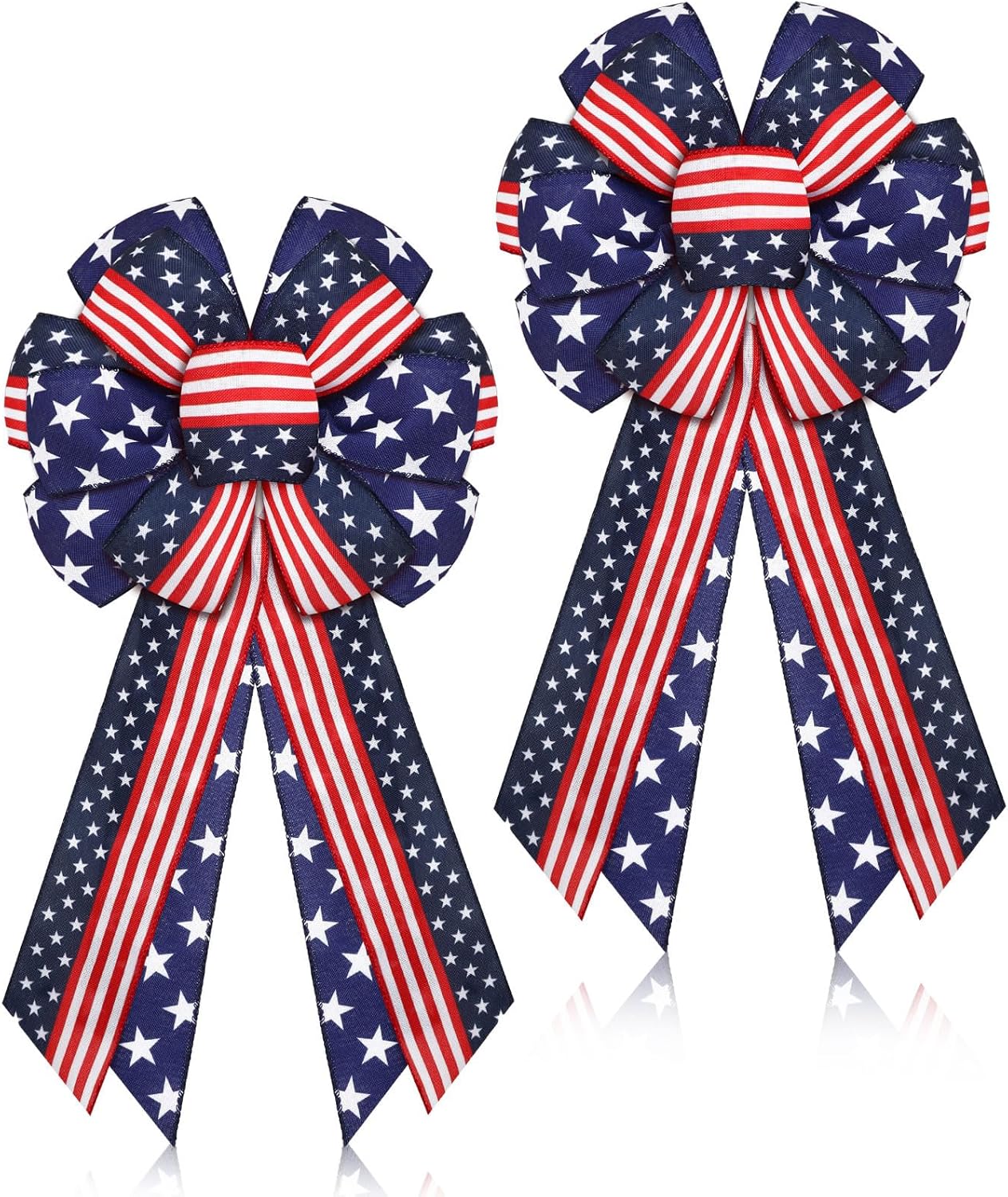2 Pcs Memorial Day Patriotic Bows USA Red White Blue Star Burlap Bow 4th of July Tree Topper for Indoor Outdoor Independence Day Party Decoration(Style 3)