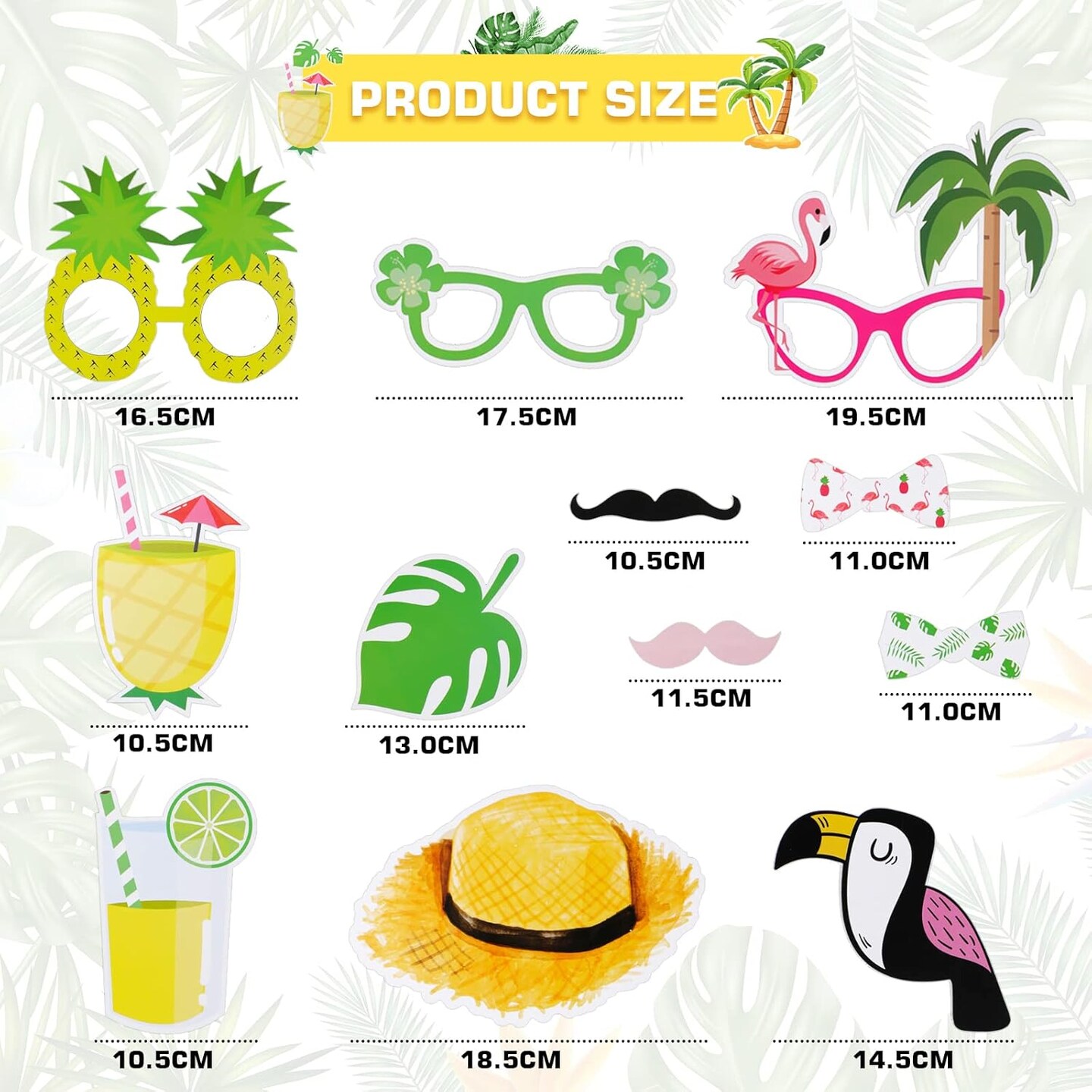 15PCS Tropical Party Photo Booth Props Kit
