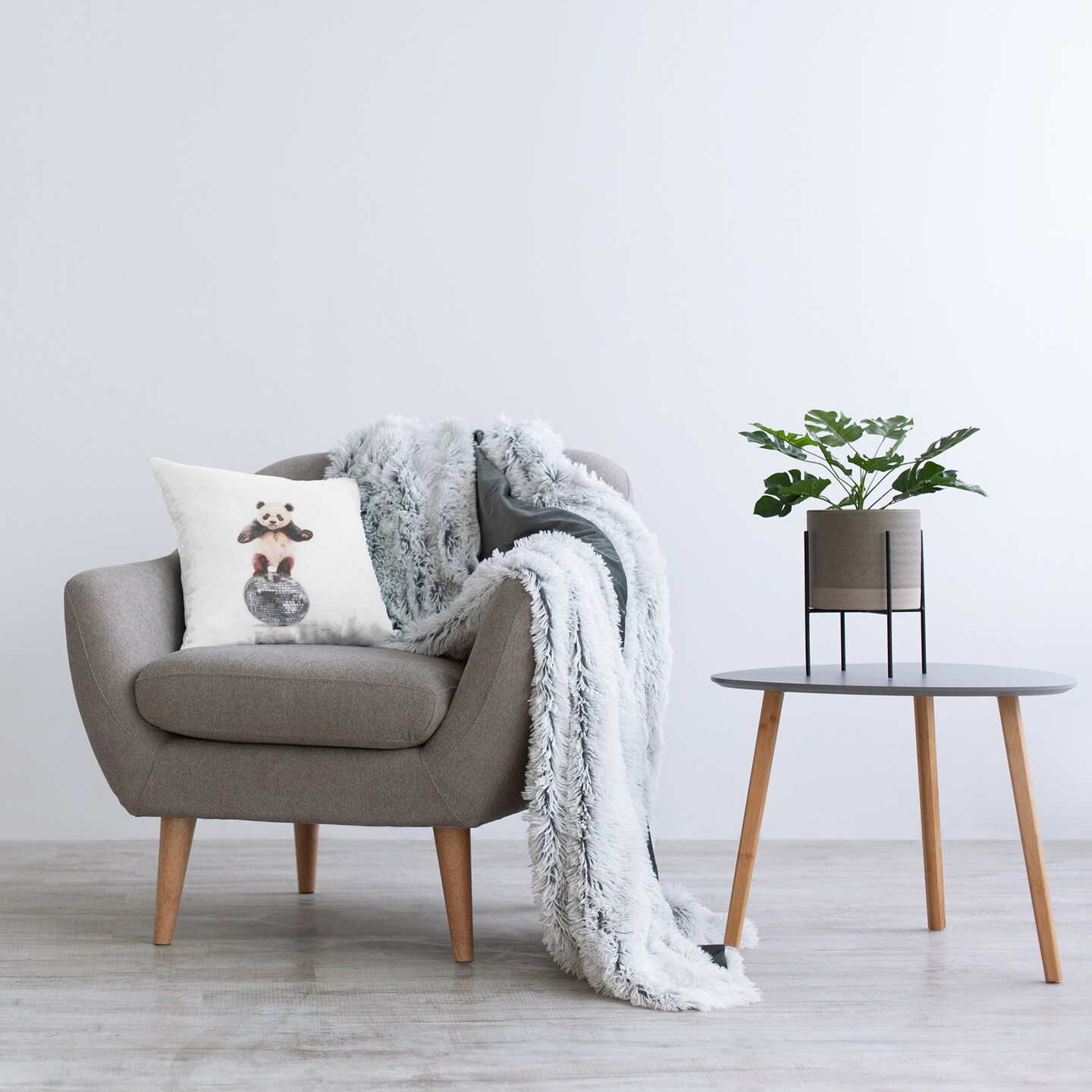 Stupell Industries Panda Balancing on Disco Ball Decorative Printed Pillow design by Amanda Greenwood, 18 x 7 x 18