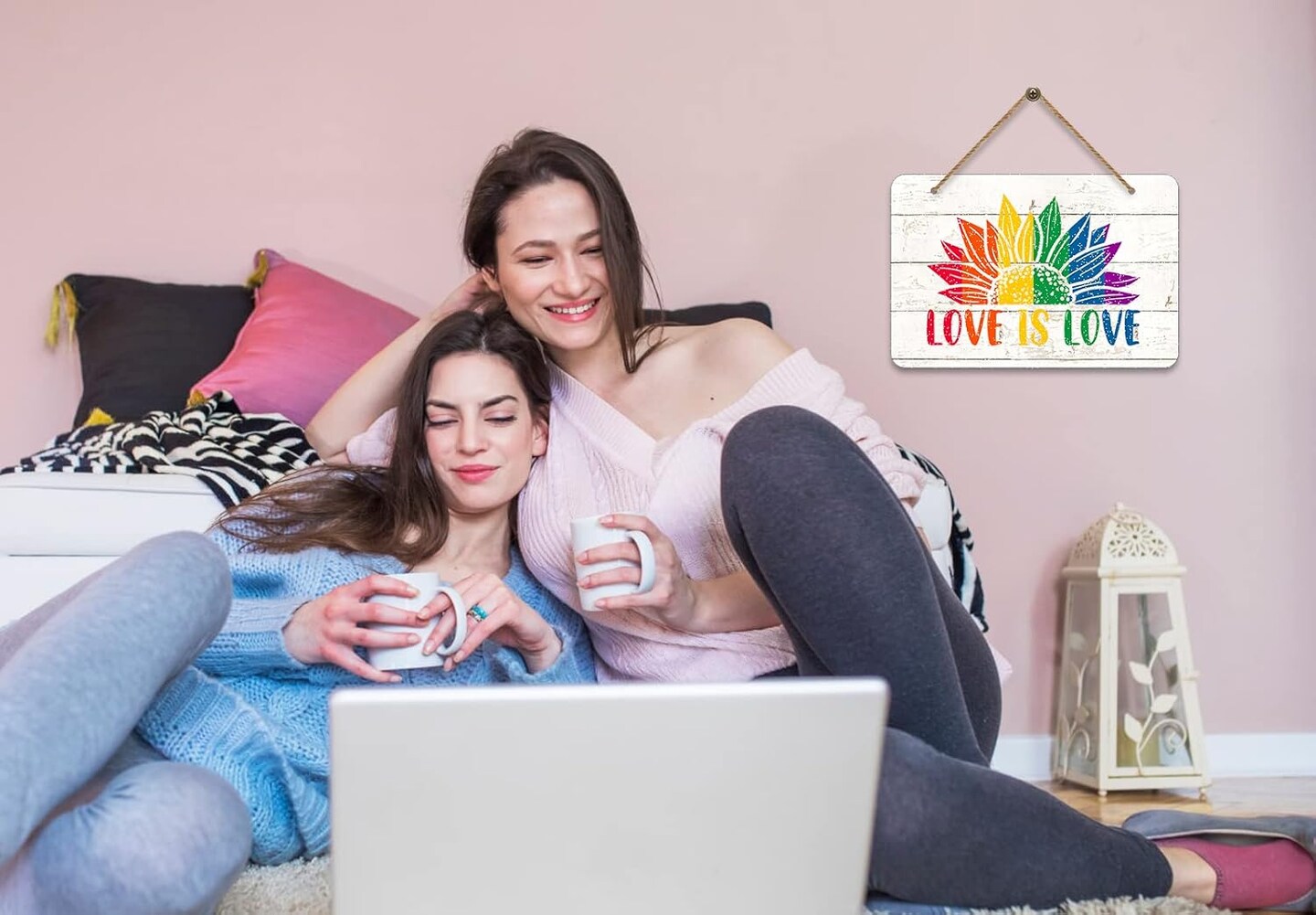 Love is Love Decor Sign 8"x12" Gay Pride LGBTQ Rainbow Door Signs Bisexual Pride Gay Stuff Hanging Signs Gay Lesbian Pride Party Decor Signs for Home Front Door Wreath Porch Wall Decorations