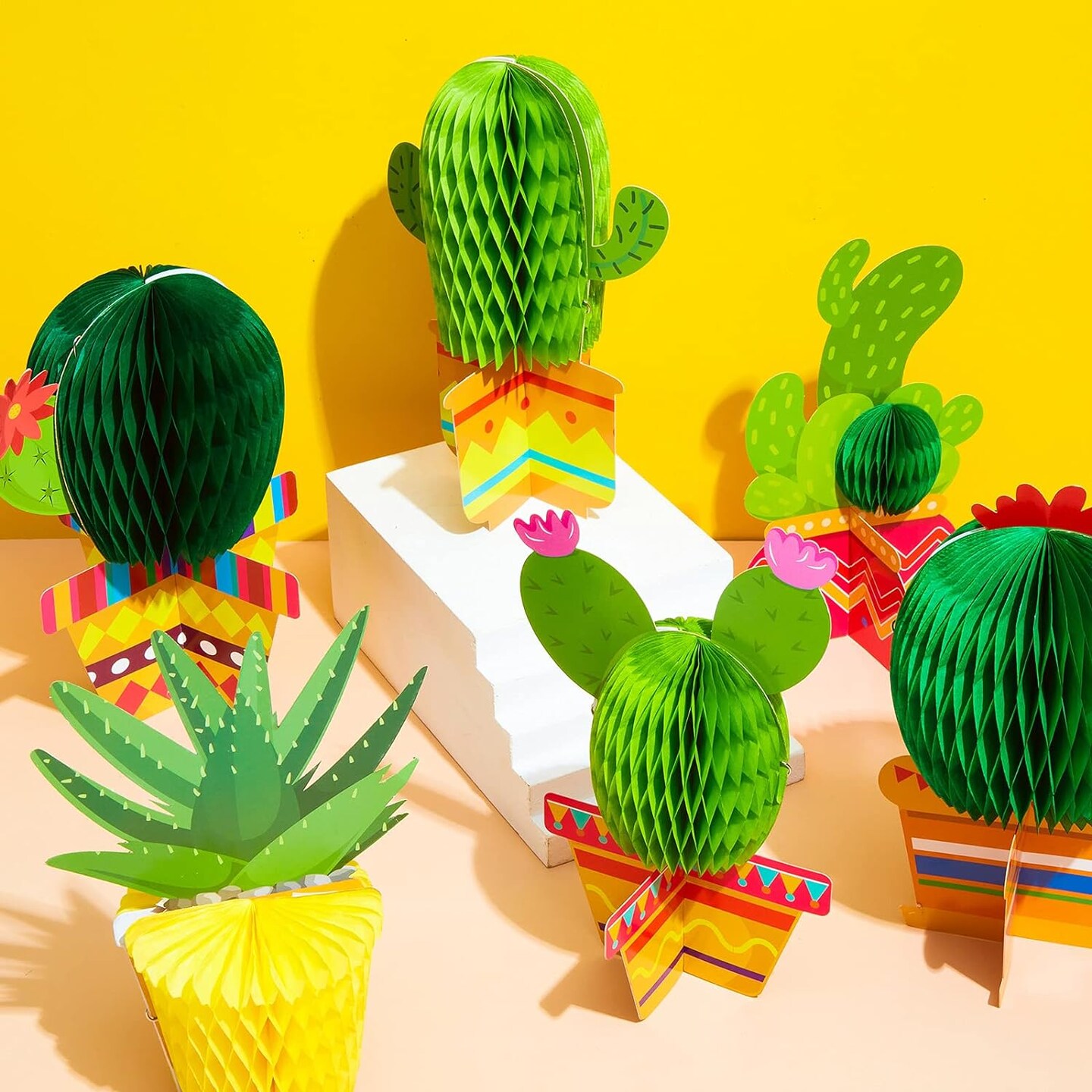 12 Pcs Cactus Party Decorations Cinco De Mayo Honeycomb Table Centerpieces Mexico Garland Cutouts for Fiesta Baby Shower Favor Cactus Theme Classroom Birthday Mexican Party Decoration Supplies