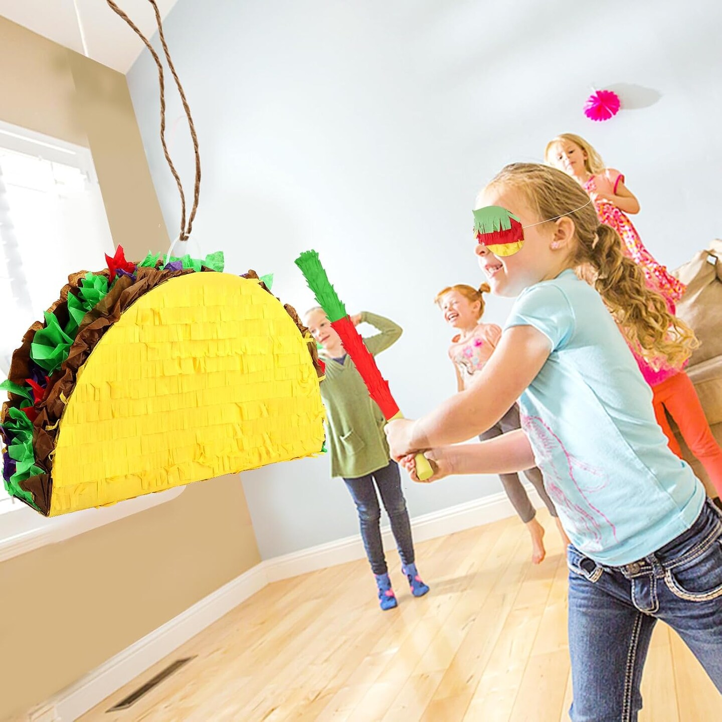 Taco Pinata Set Mexican Birthday Party Pinata with Stick &#x26; Blindfold for Kids Adults Cinco de Mayo Taco Decorations Mexican Party Games Fiesta Themed Birthday Party Supplies