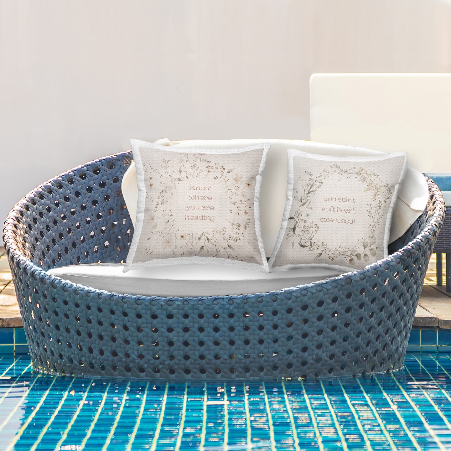 Stupell Industries Inspiring Soft Wreaths with Phrases 2pc Outdoor Printed Pillow Set design by Sara Baker, 18 x 7 x 18