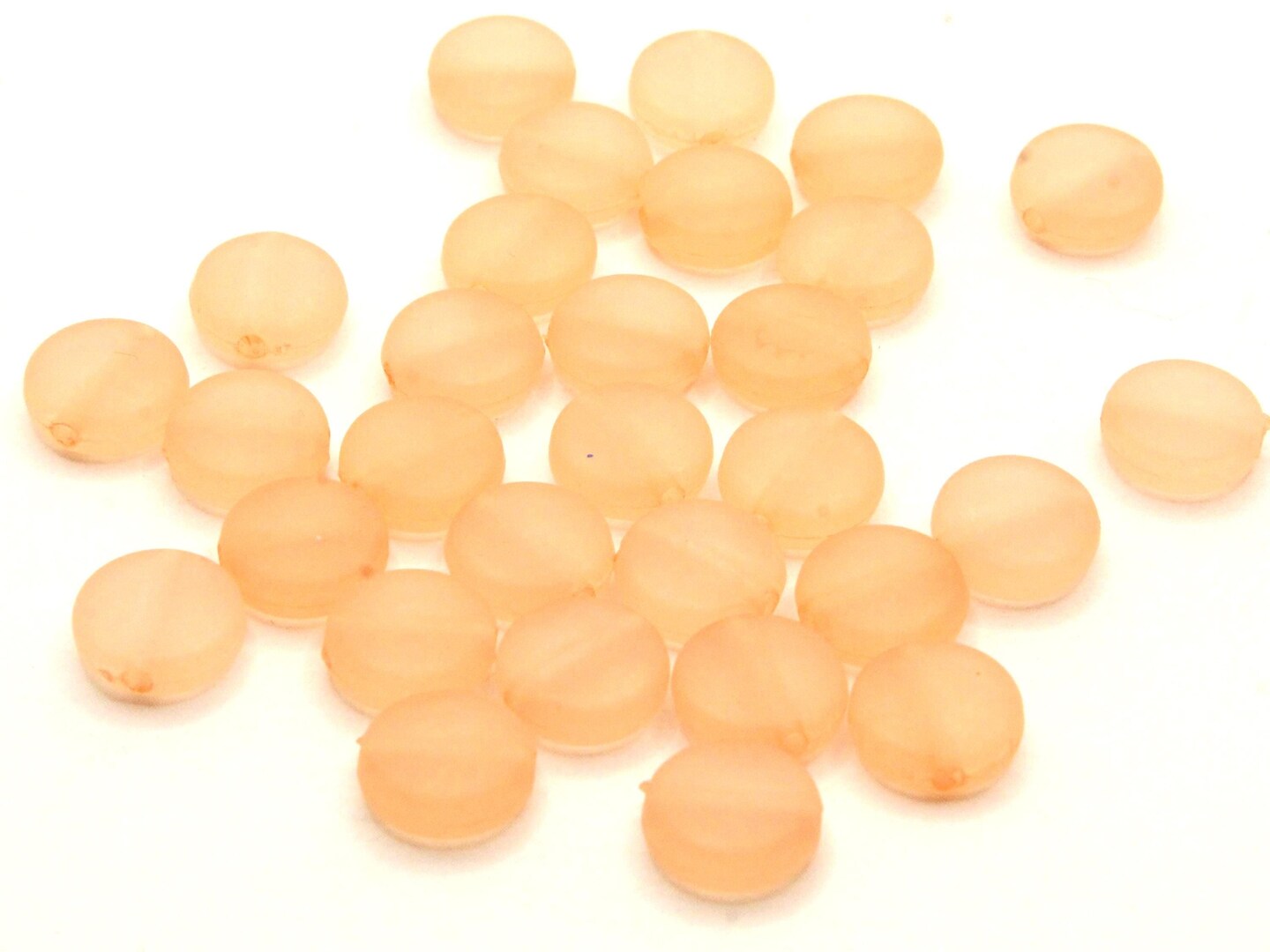 30 9mm Flat Round Coin Frosted Peach Pink Lucite Plastic Beads
