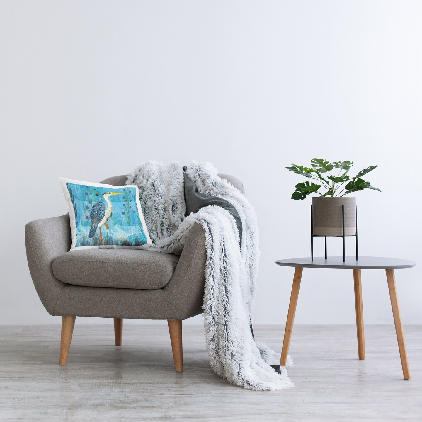 Stupell Industries Standing Crane with Blue Tones Decorative Printed Pillow design by Kay Widdowson, 18 x 7 x 18