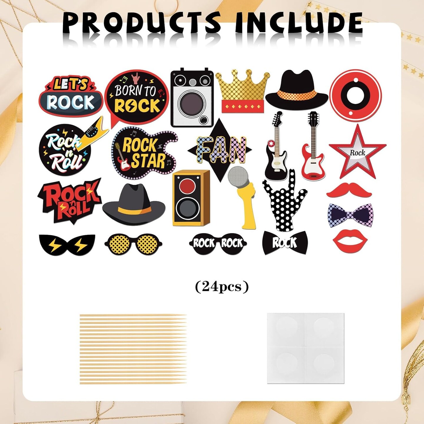 24 PCS Rock and Roll Photo Booth Props
