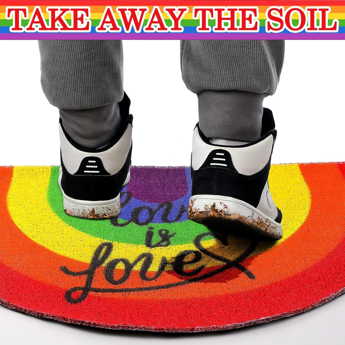 Pride Day Rainbow Doormat Gay Pride Non Slip Mat Love is Love LGBTQ Front Door Rubber Rug for Rainbow Gay Party Home Decoration,18 x 30 Inches