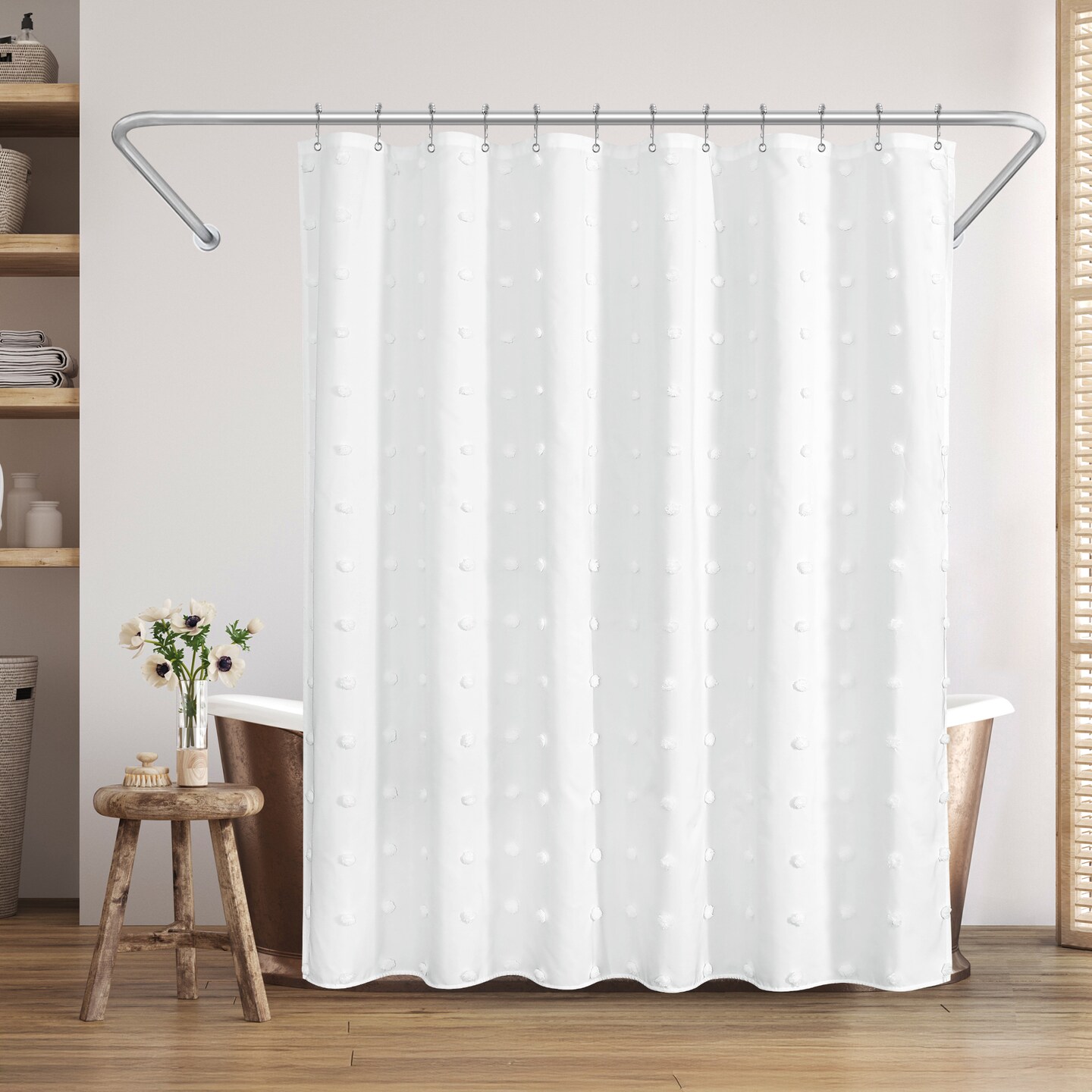 Americanflat 71x71 White Woven Shower Curtain with Tassel And Accents - Includes 12 Grommets and Hooks - 100% Polyester