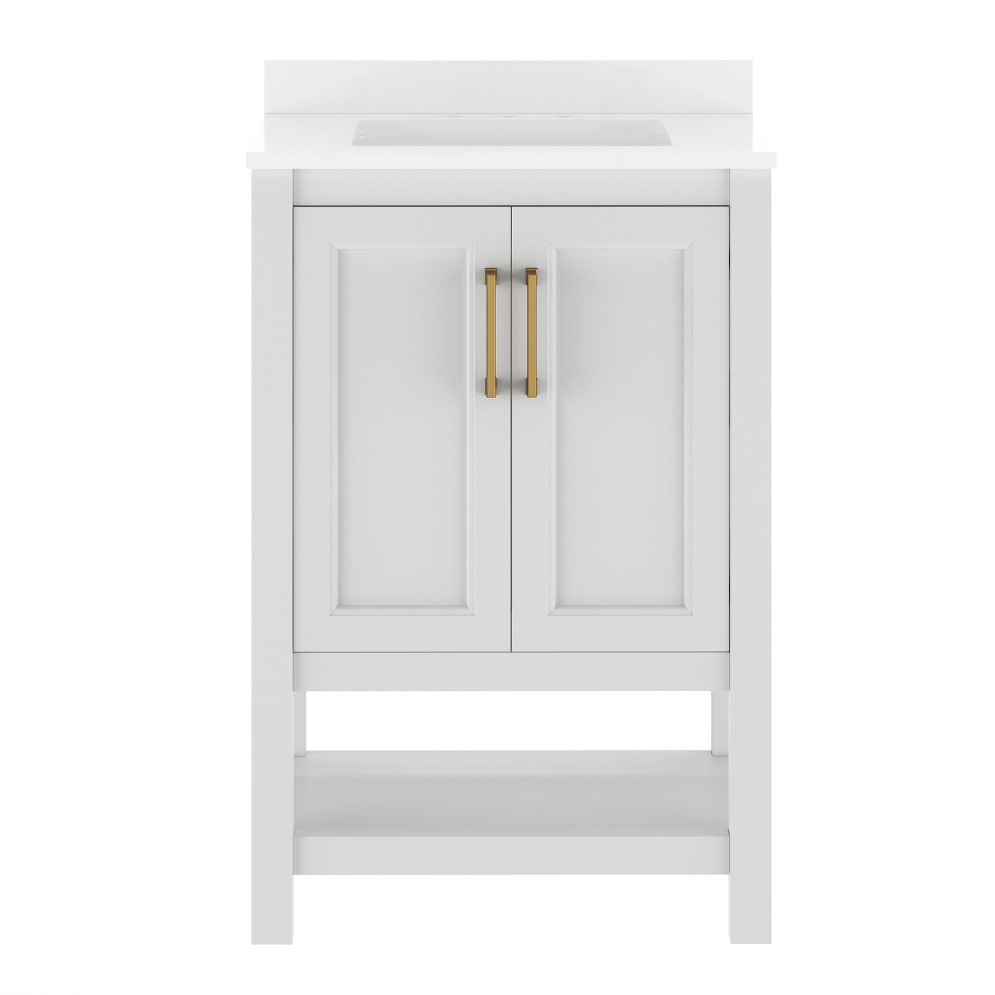 Merrick Lane Vigo Bathroom Vanity with Ceramic Sink, Carrara Marble Finish Countertop, Storage Cabinet with Soft Close Doors and Open Shelf