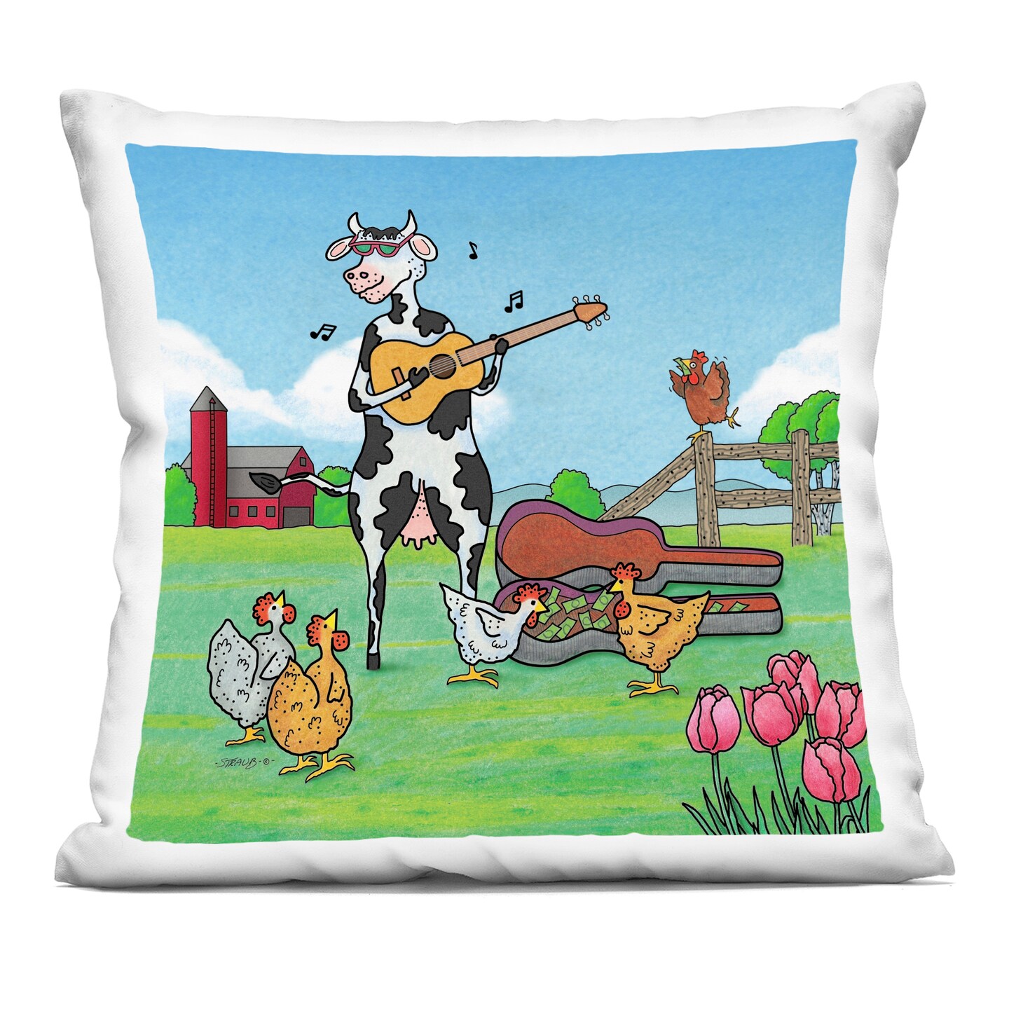 Stupell Industries Busking Cow with Audience Decorative Printed Pillow design by Roger Straub, 18 x 7 x 18