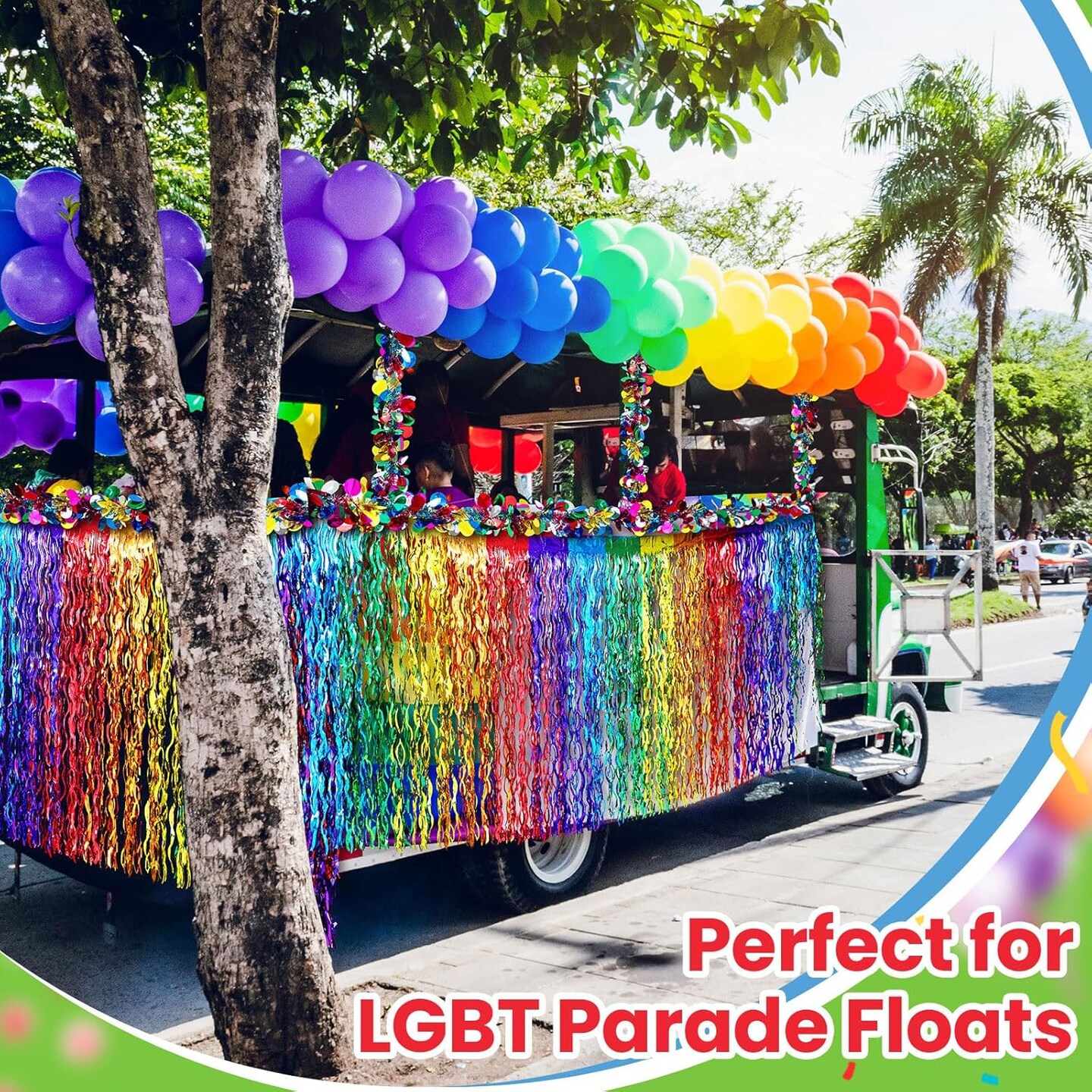 10 Pack Rainbow Parade Float Decor 9 x 2.5 ft Gay Pride Lgbt Parade Float Decoration Colored Wavy Foil Fringe Tinsel for Gay Pride Month Lgbt Rainbow Party Supply