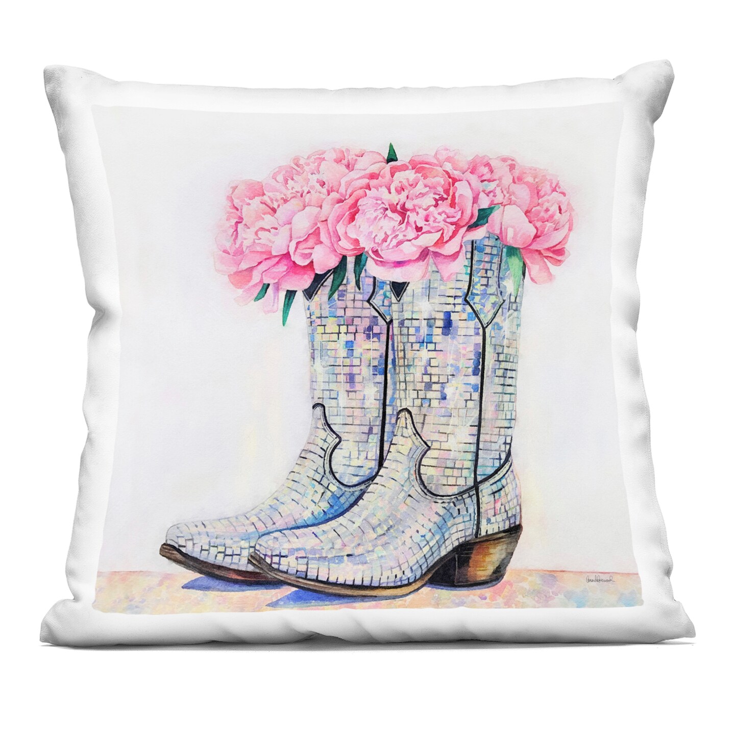Stupell Industries Floral Shimmering Cowgirl Boot Decorative Printed Pillow design by Amanda Greenwood, 18 x 7 x 18